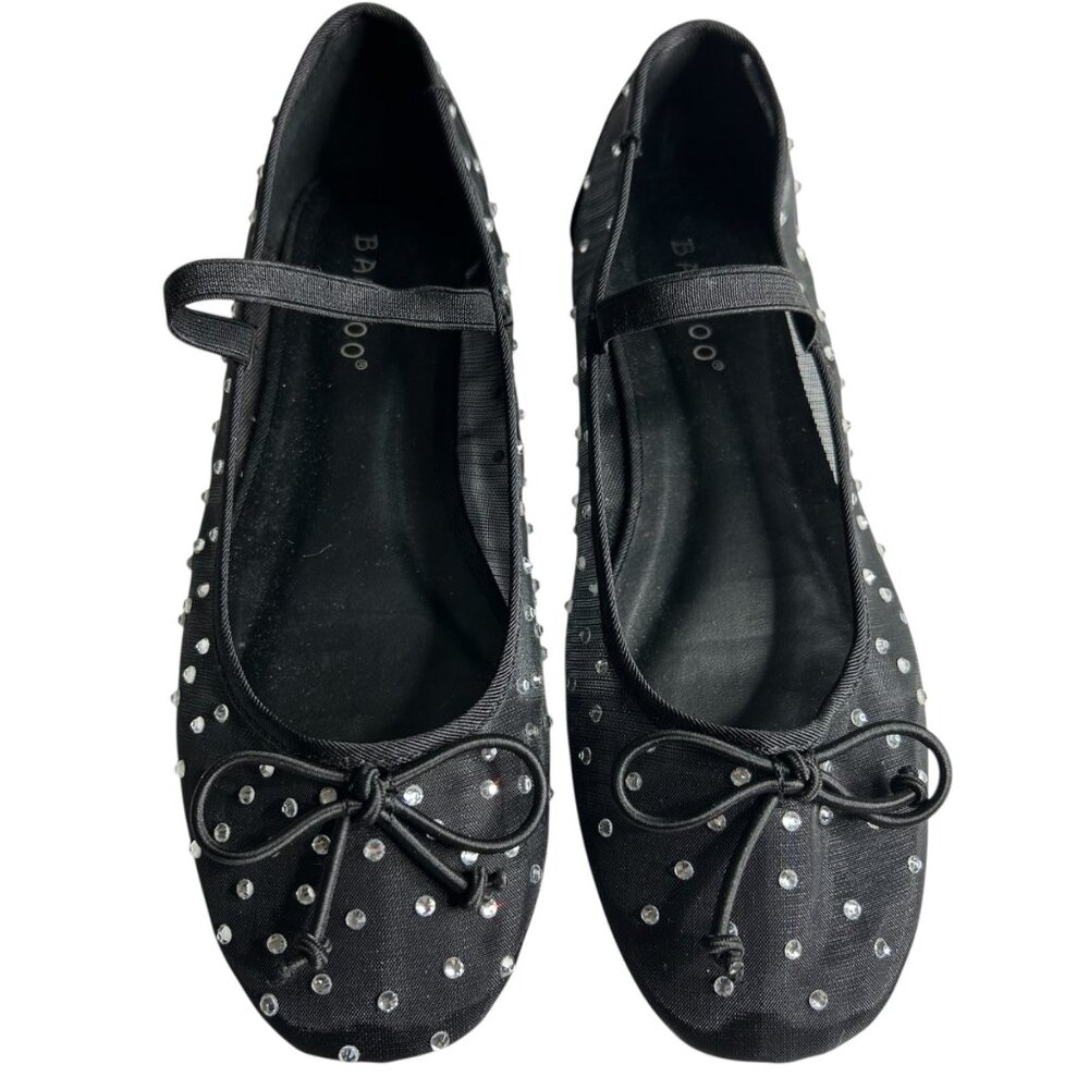 Bamboo Women's size 6 1/2 Mesh Ballet Flats Rhinestones Embellishments Bow